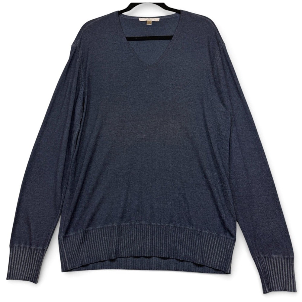 John Varvatos Artisan Sweater Mens XL Dark Blue Cashmere Silk Blend V Neck Knit